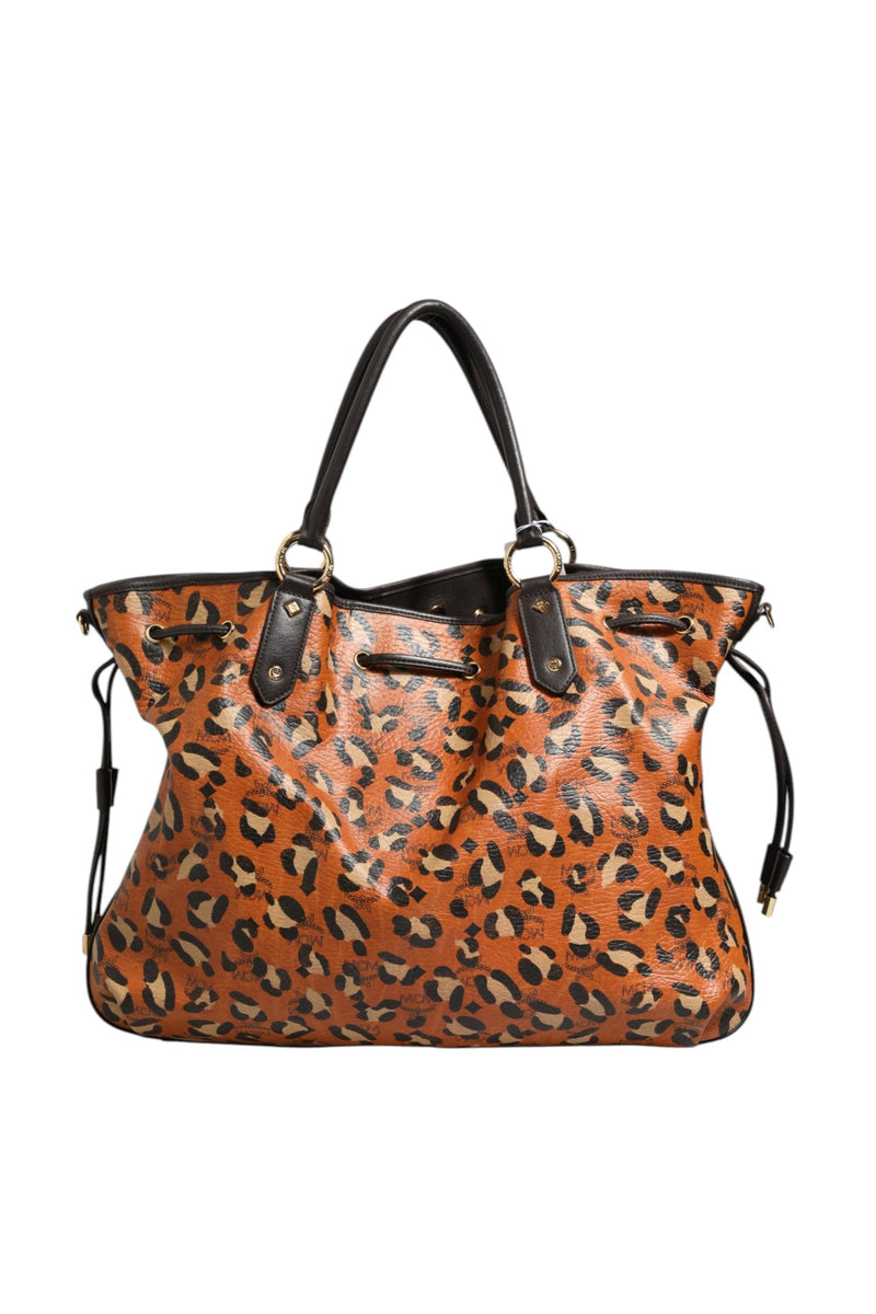 MCM Visetos Leopard Aren Medium Shopper Tote - Orange & Black
