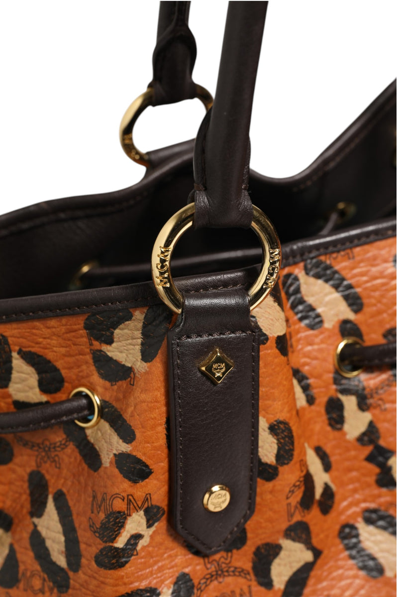 MCM Visetos Leopard Aren Medium Shopper Tote - Orange & Black