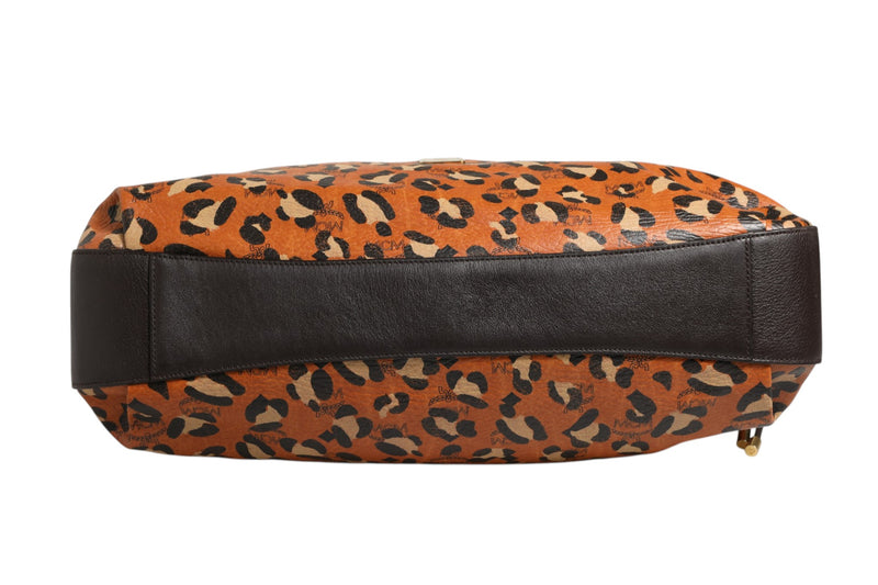 MCM Visetos Leopard Aren Medium Shopper Tote - Orange & Black
