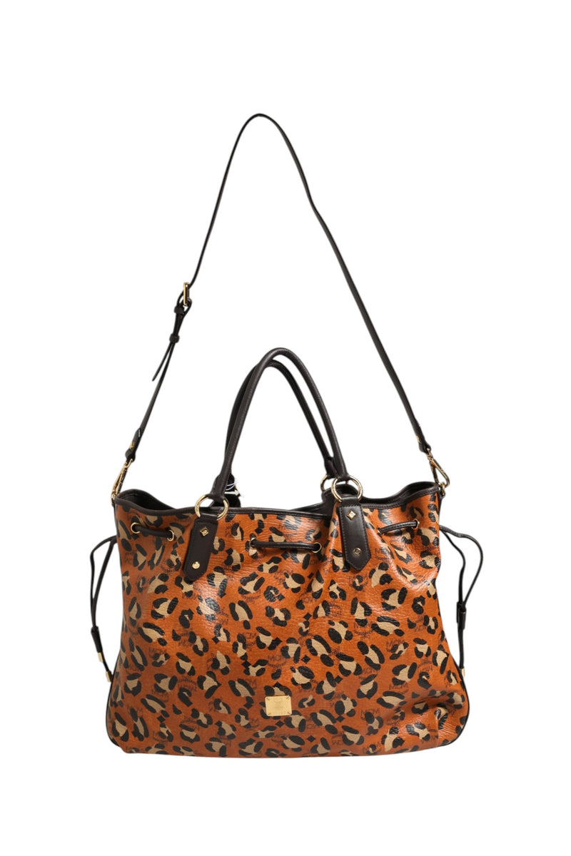 MCM Visetos Leopard Aren Medium Shopper Tote - Orange & Black