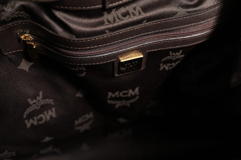 MCM Visetos Leopard Aren Medium Shopper Tote - Orange & Black