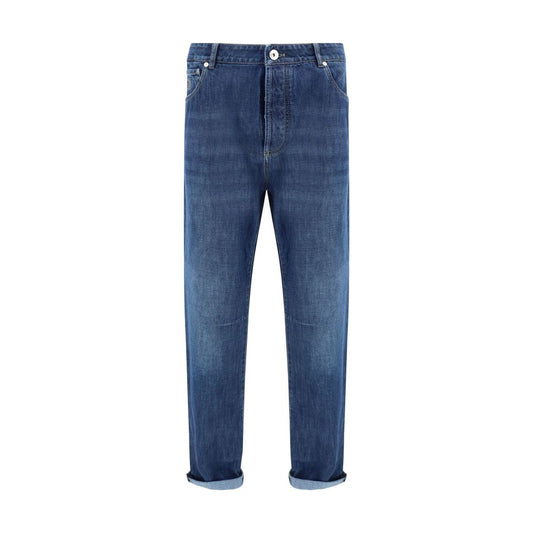 Brunello Cucinelli Blue Cotton Straight-Leg Jeans for Men