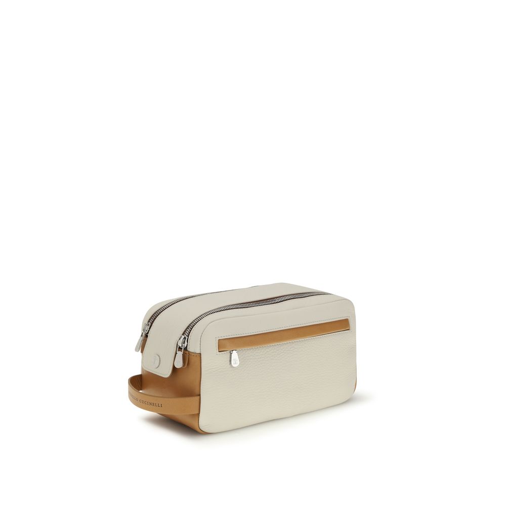 Brunello Cucinelli Beige Calf Leather Beauty Case