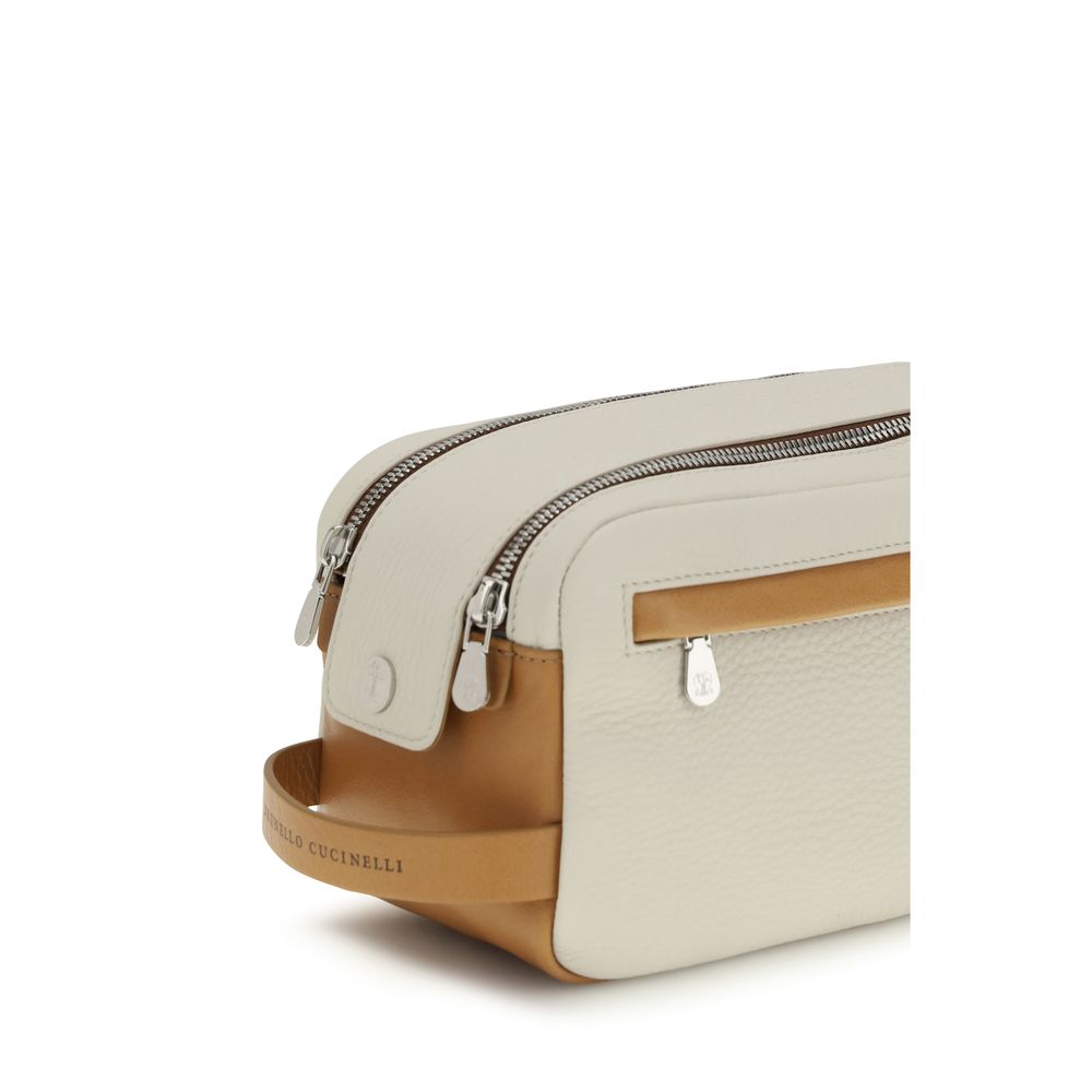Brunello Cucinelli Beige Calf Leather Beauty Case