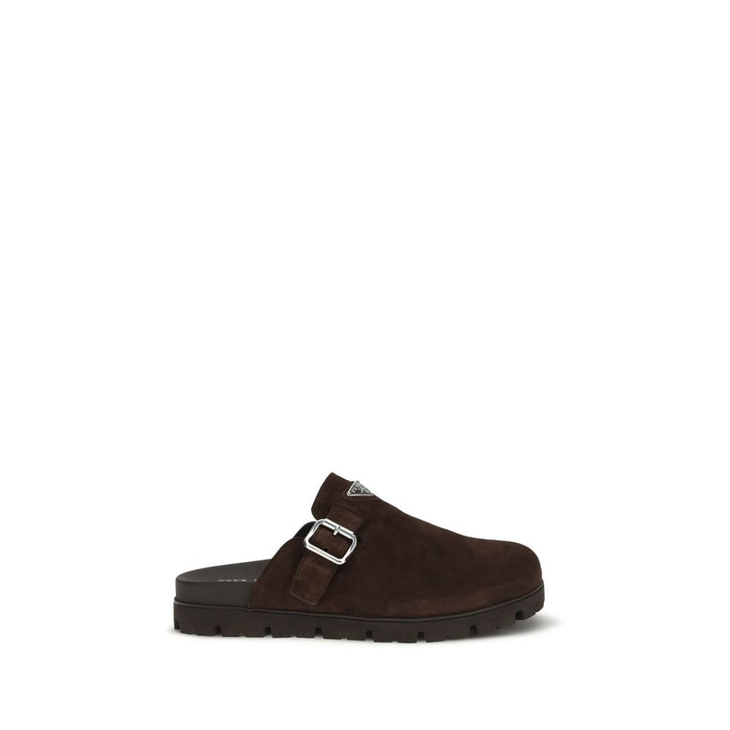 Prada Brown Calf Leather Bos Taurus Mules for Men