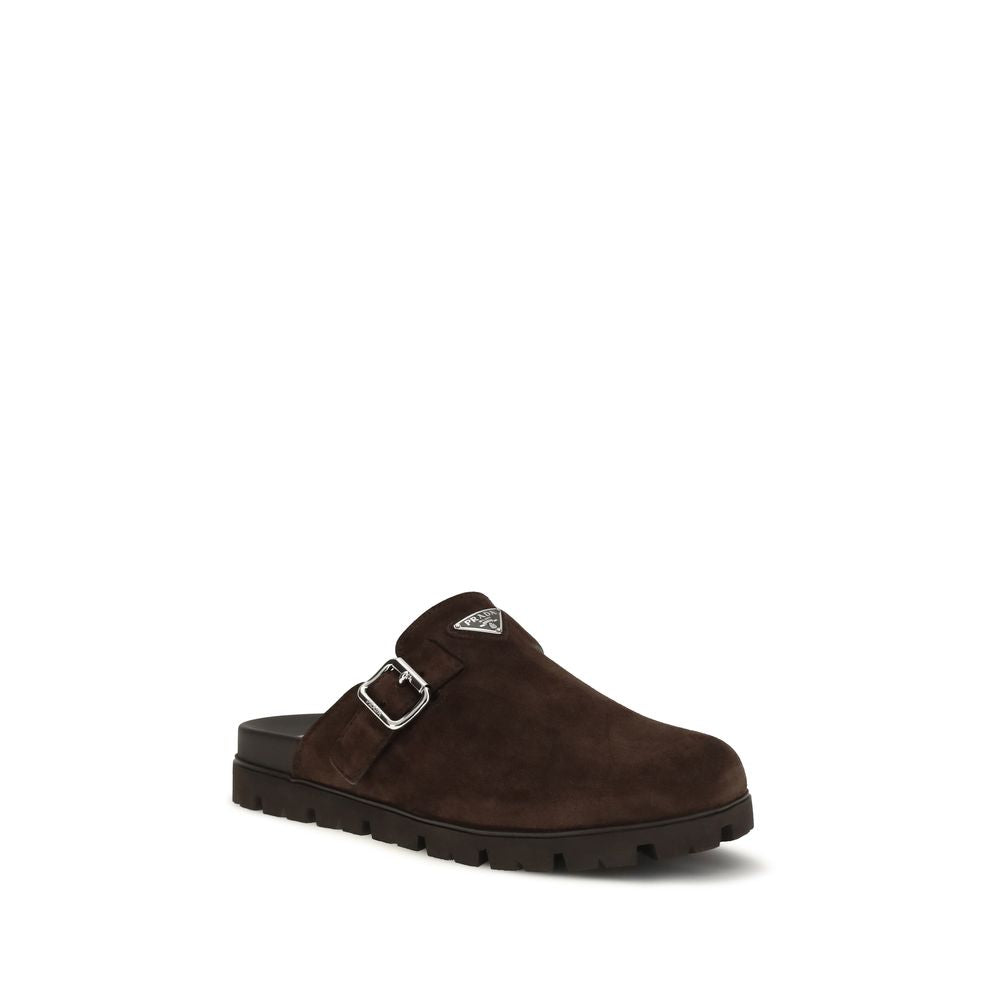 Prada Brown Calf Leather Bos Taurus Mules for Men