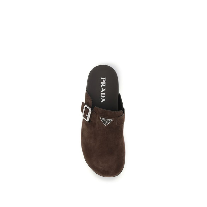 Prada Brown Calf Leather Bos Taurus Mules for Men