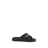 Balenciaga Black Rubber Sandals - Cross-logo Slides