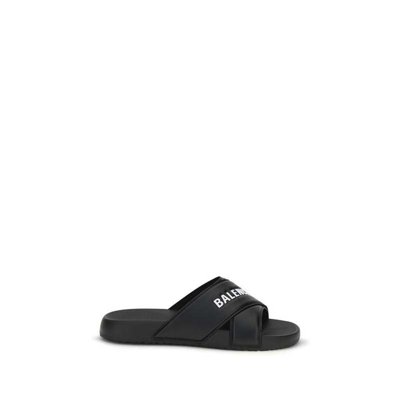 Balenciaga Black Rubber Sandals - Cross-logo Slides