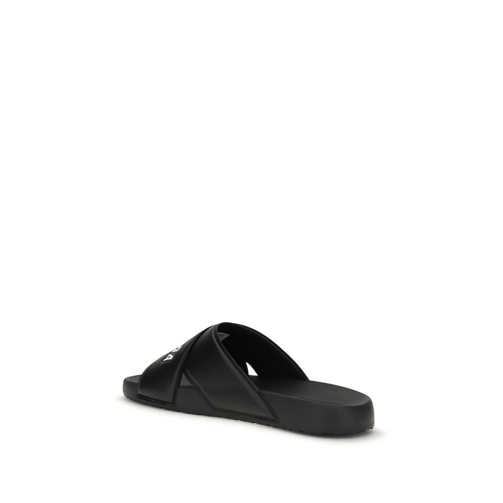 Balenciaga Black Rubber Sandals - Cross-logo Slides