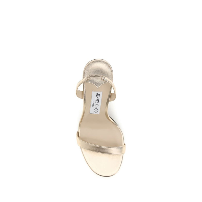 Jimmy Choo Gold Calf Leather Bos Taurus Stiletto Heel Sandals