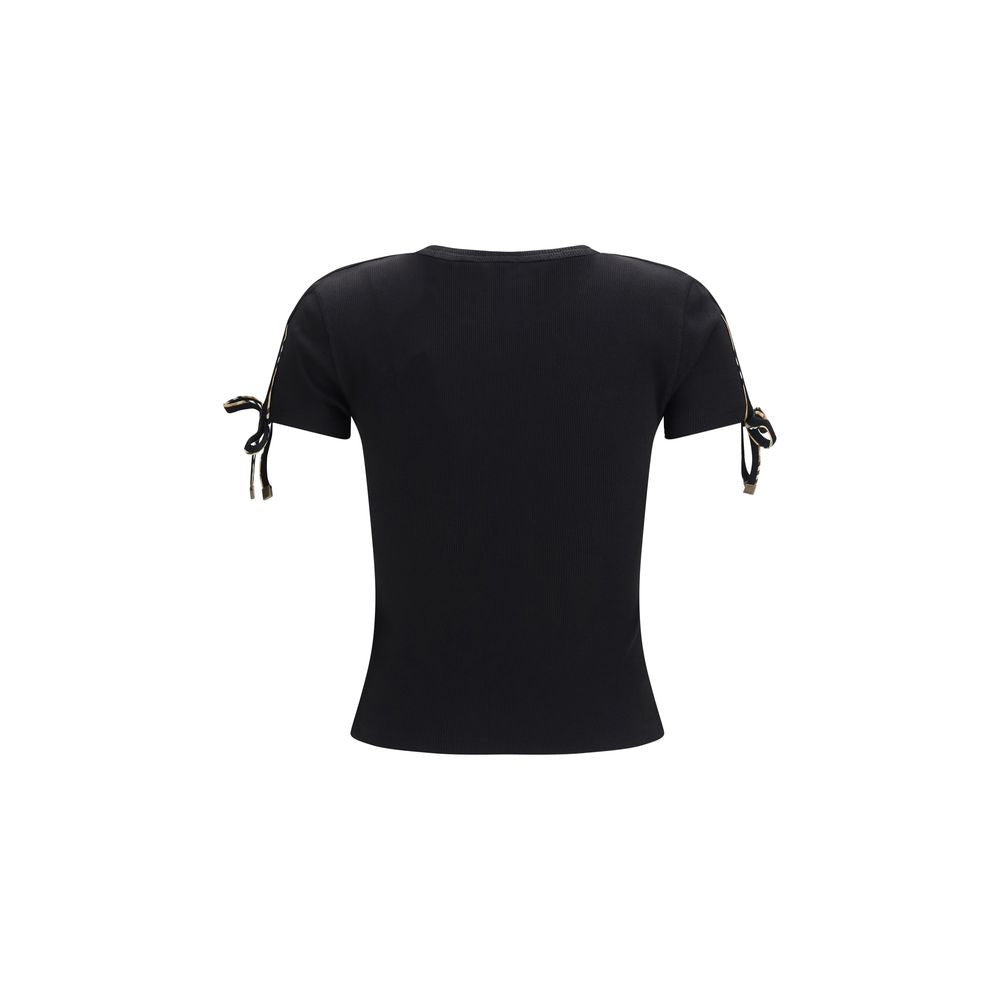 T-shirt en coton noir Burberry avec détails en dentelle