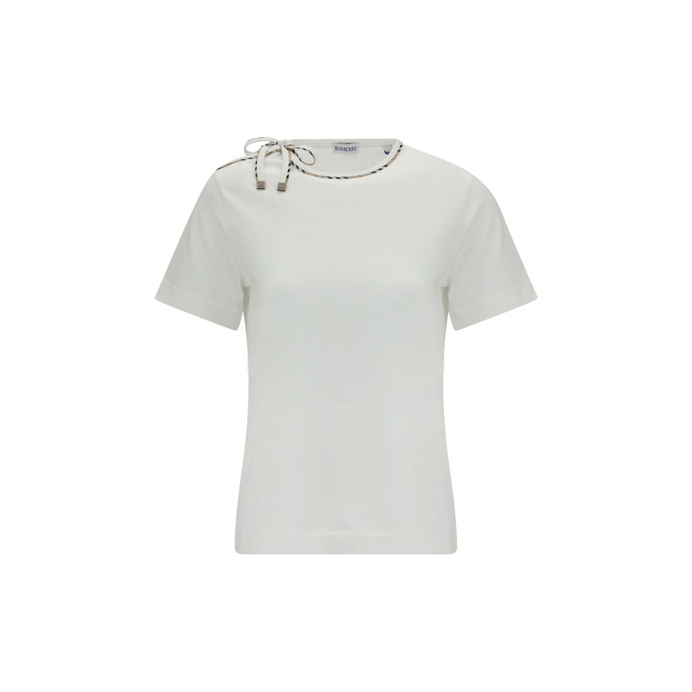 T-Shirt en Coton Blanc Burberry avec Détails en Dentelle