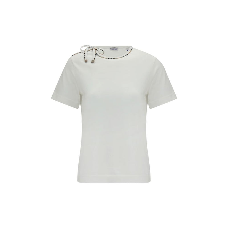 T-Shirt en Coton Blanc Burberry avec Détails en Dentelle