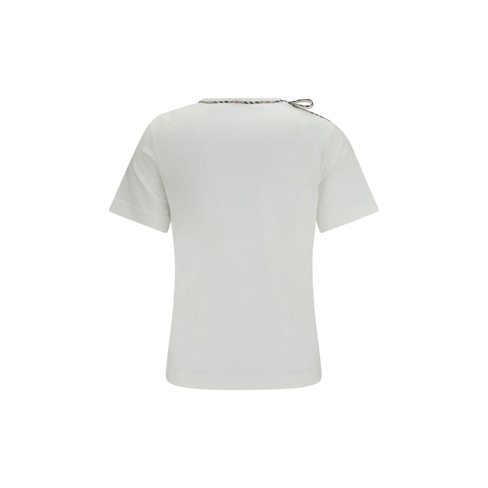 T-Shirt en Coton Blanc Burberry avec Détails en Dentelle