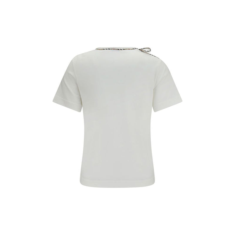 T-Shirt en Coton Blanc Burberry avec Détails en Dentelle