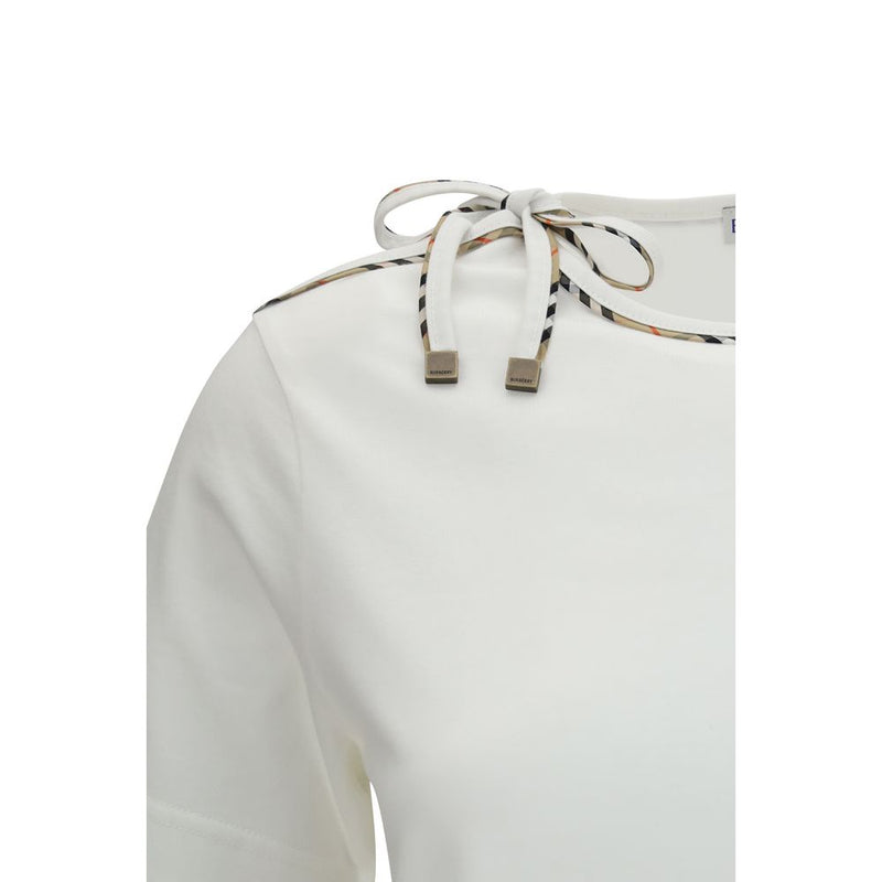 T-Shirt en Coton Blanc Burberry avec Détails en Dentelle