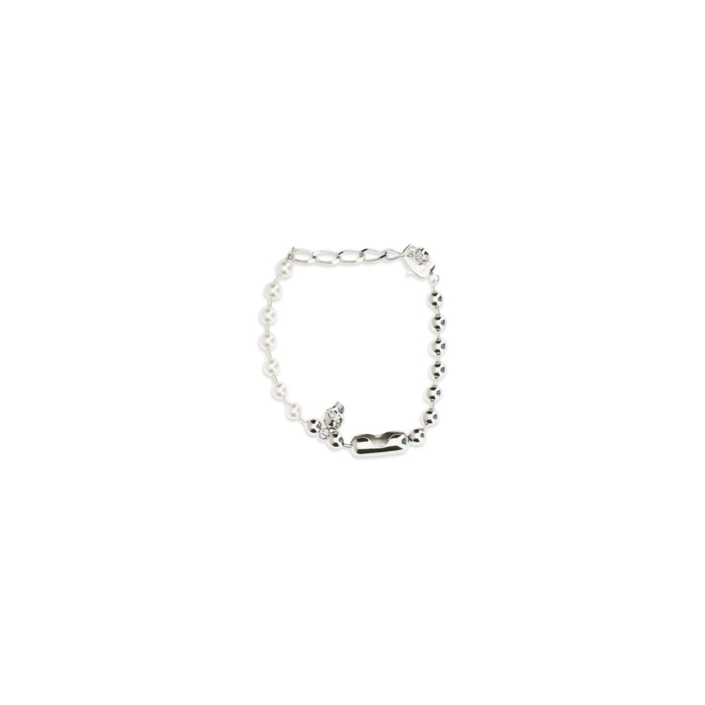 Alexander McQueen White Brass Bracelet with Pearl Skull Detail