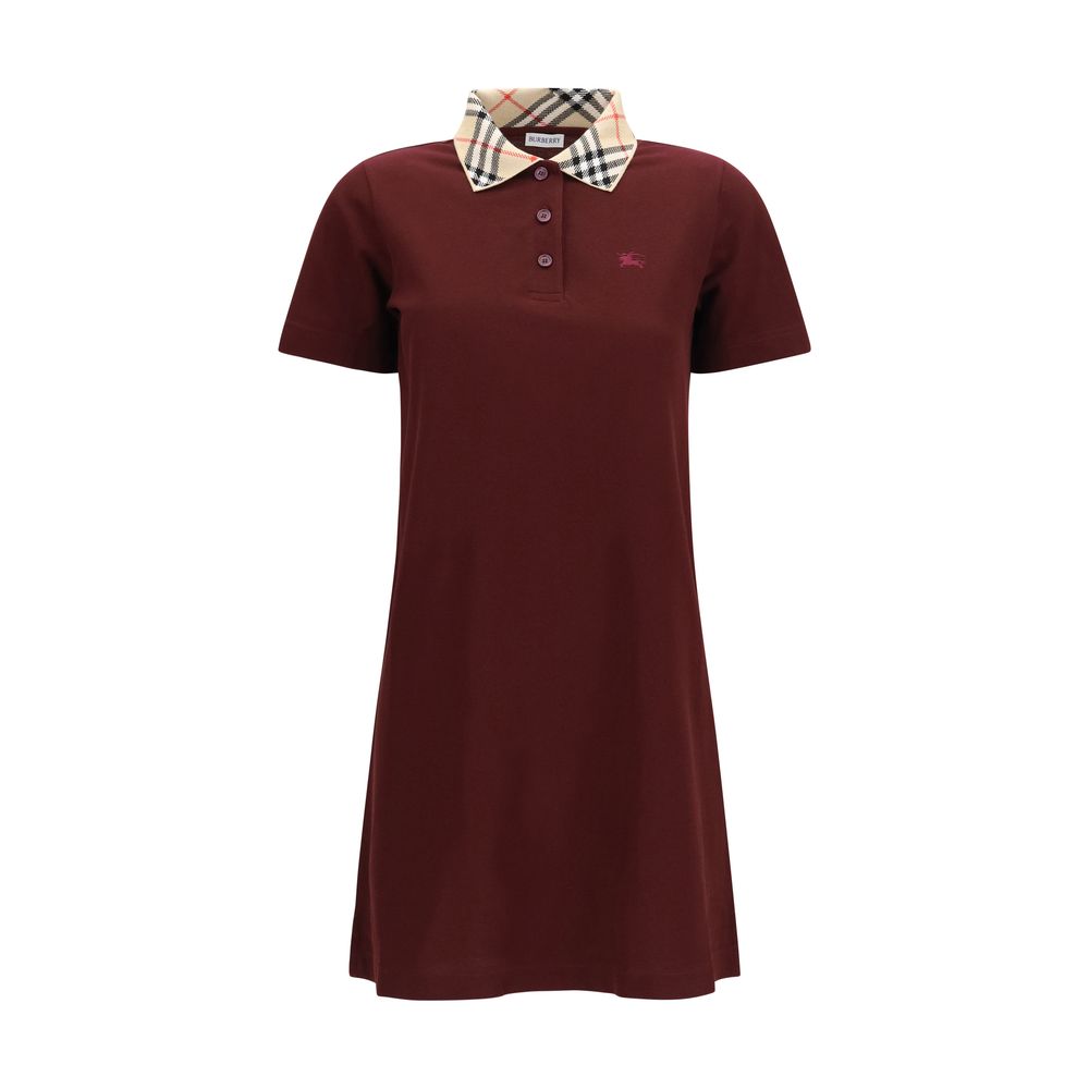 Burberry Bordeaux Cotton Casual Dress with Check Collar