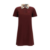Burberry Bordeaux Cotton Casual Dress with Check Collar