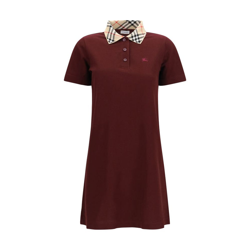 Burberry Bordeaux Cotton Casual Dress with Check Collar