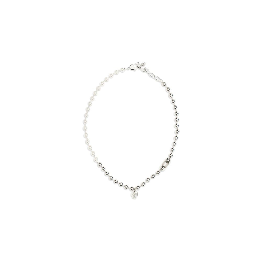 Alexander McQueen White Brass Necklace with Pearl Skull Pendant