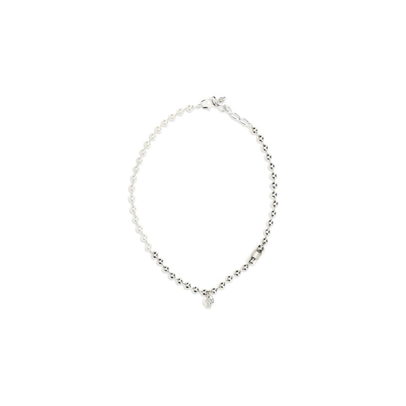 Alexander McQueen White Brass Necklace with Pearl Skull Pendant