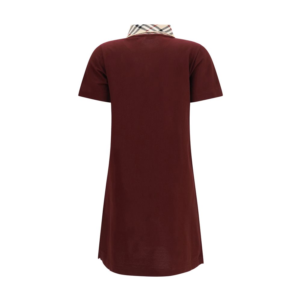 Burberry Bordeaux Cotton Casual Dress with Check Collar