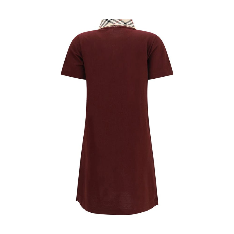 Burberry Bordeaux Cotton Casual Dress with Check Collar
