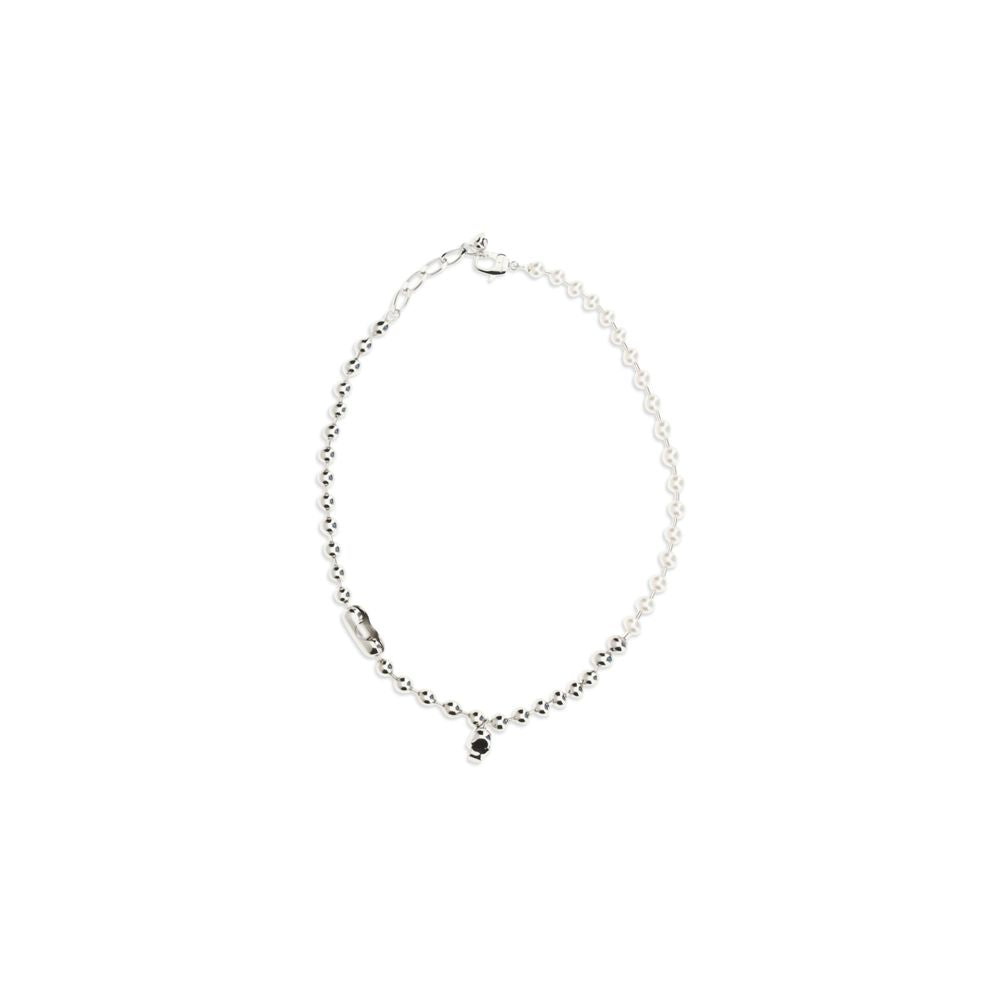 Alexander McQueen White Brass Necklace with Pearl Skull Pendant