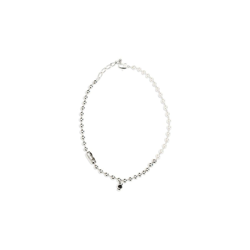Alexander McQueen White Brass Necklace with Pearl Skull Pendant