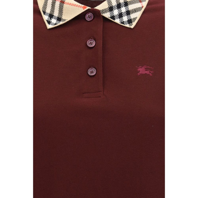 Burberry Bordeaux Cotton Casual Dress with Check Collar