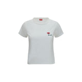 Kenzo White Cotton T-Shirt with Tulip Embroidery