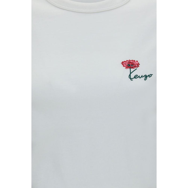 Kenzo White Cotton T-Shirt with Tulip Embroidery
