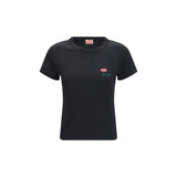 Kenzo Black Cotton T-Shirt with Tulip Embroidery