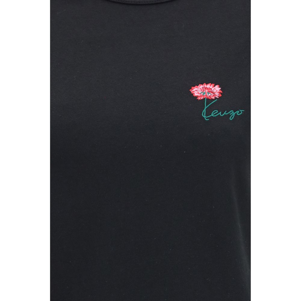 Kenzo Black Cotton T-Shirt with Tulip Embroidery