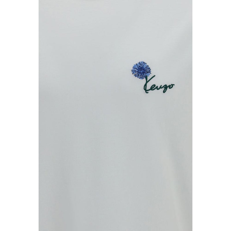 Kenzo White Cotton T-Shirt with Tulip Embroidery