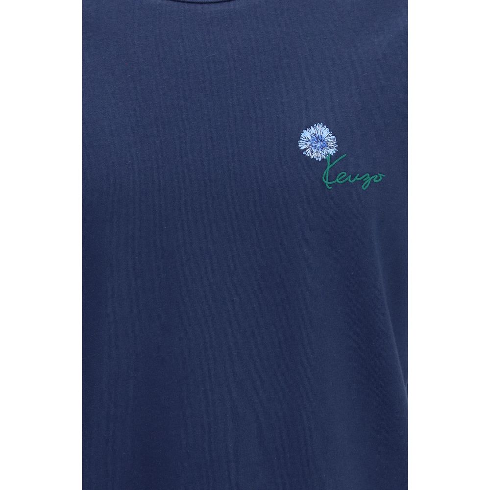 Kenzo Blue Tulip Embroidered Cotton T-Shirt