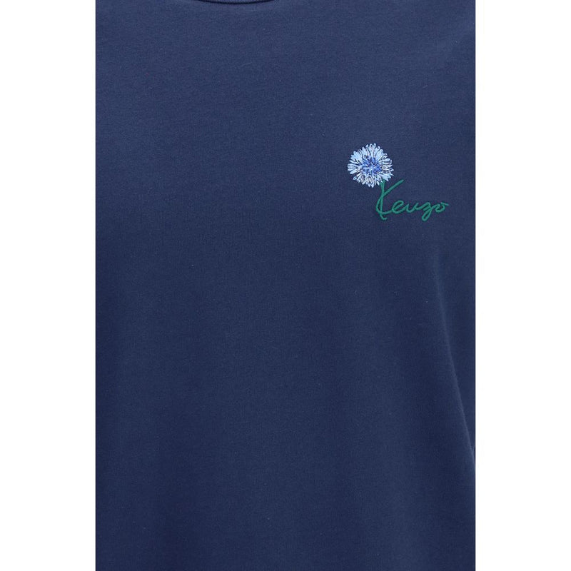 Kenzo Blue Tulip Embroidered Cotton T-Shirt