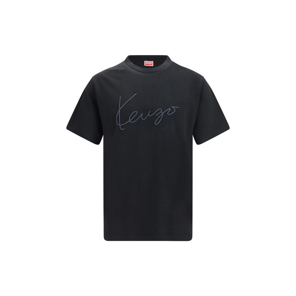 Kenzo Black Cotton T-Shirt - Embroidered Signature Design