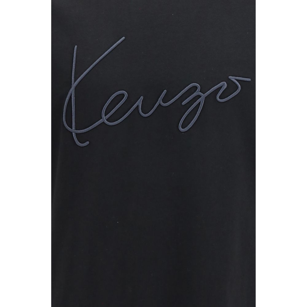 Kenzo Black Cotton T-Shirt - Embroidered Signature Design