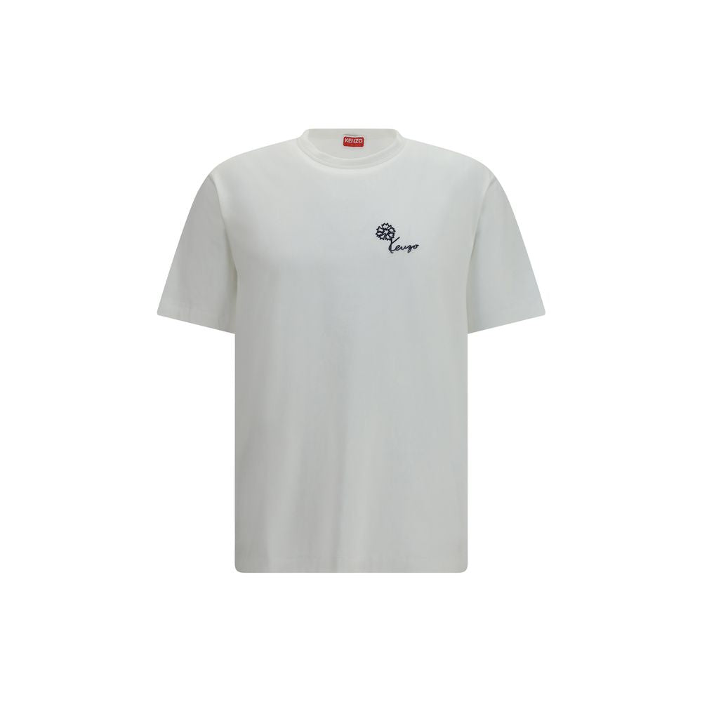 Kenzo White Cotton T-Shirt with Tulip Embroidery