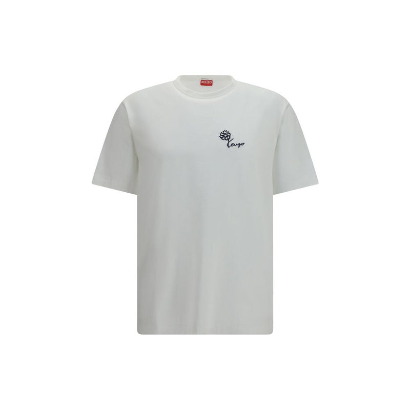 Kenzo White Cotton T-Shirt with Tulip Embroidery