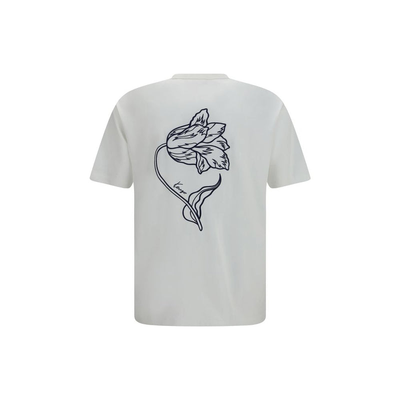 Kenzo White Cotton T-Shirt with Tulip Embroidery