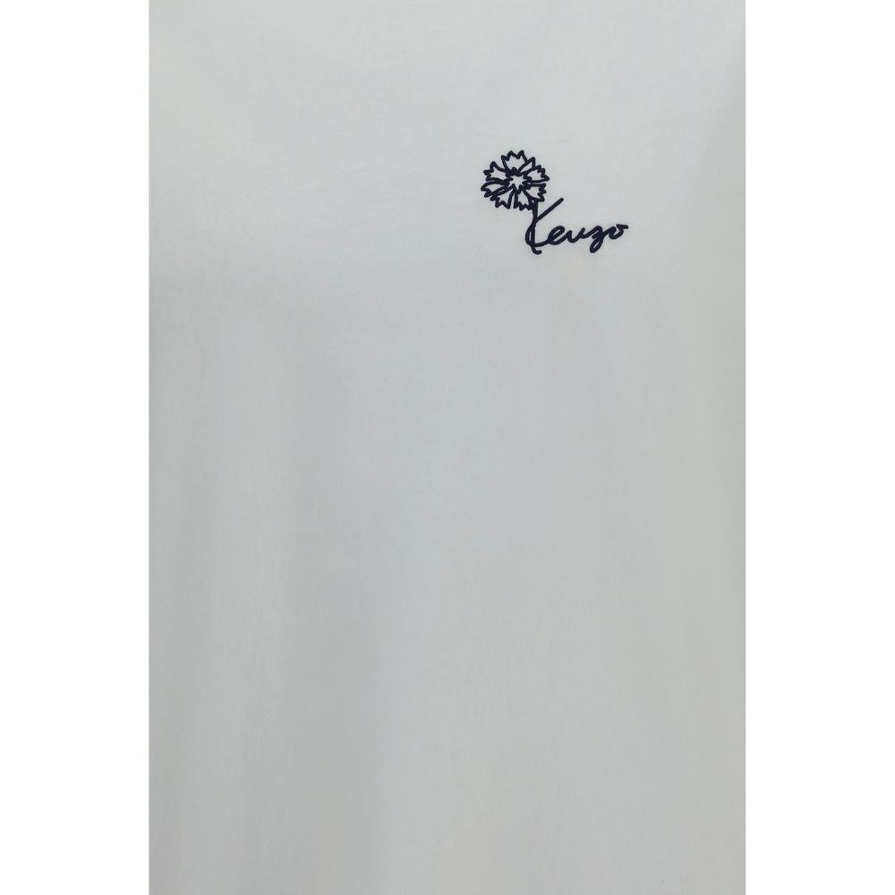 Kenzo White Cotton T-Shirt with Tulip Embroidery