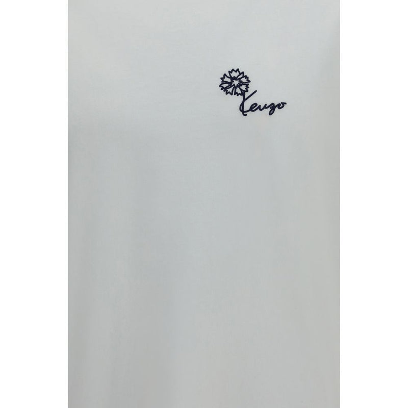Kenzo White Cotton T-Shirt with Tulip Embroidery
