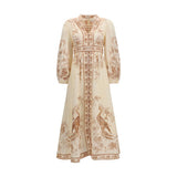 Zimmermann Indra Plunge Floral Midi Dress in Beige