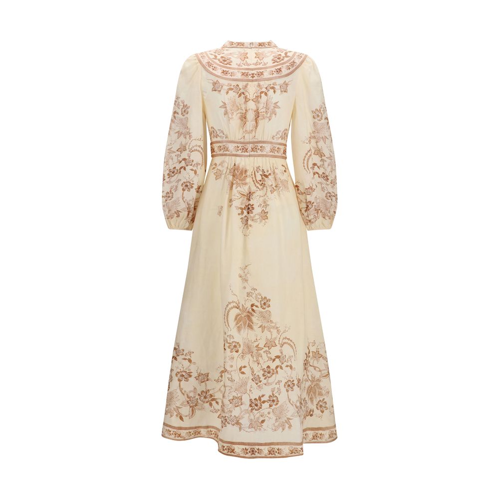 Zimmermann Indra Plunge Floral Midi Dress in Beige