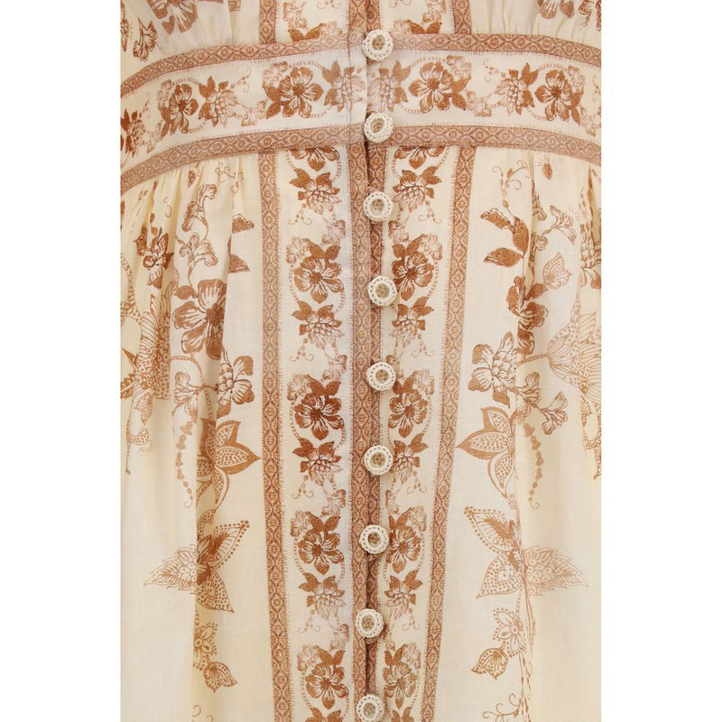 Zimmermann Indra Plunge Floral Midi Dress in Beige