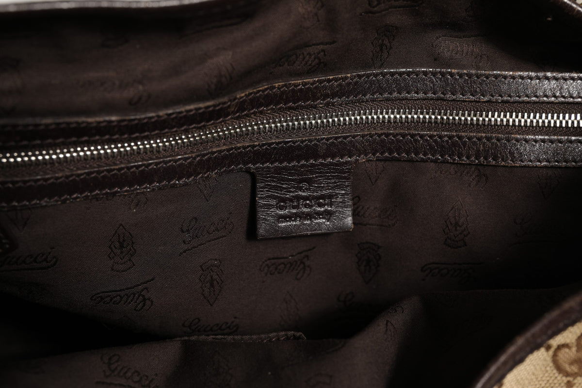 Sac cabas moyen Gucci Twins en toile beige et noire
